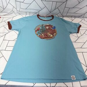 The Landmark Project Smokey Bear Ringer T-Shirt Large Blue Graphic Tee
